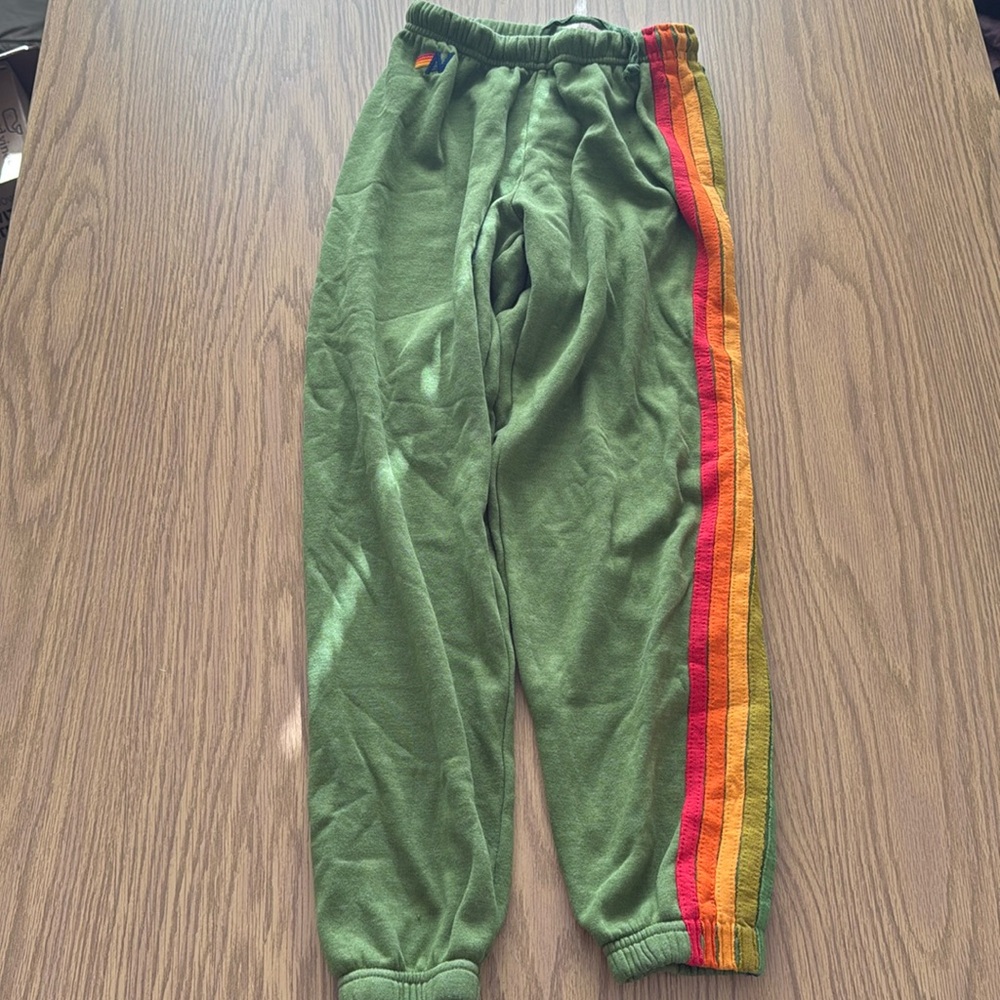Aviator Nation 5 stripe sweatpants. size S.  Green base color
